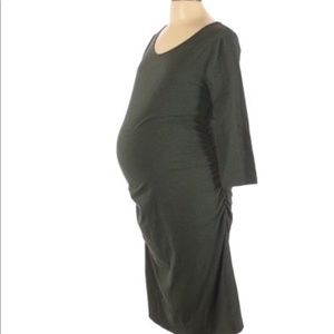 ISABEL MATERNITY sz Large Dress Long Sleeve Ruching Earthy Forest Green